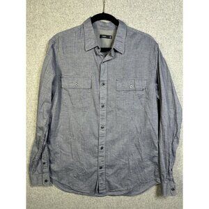 Vince Mens Large Top Button Long Sleeve Blue Collared 100% Cotton Lightweight